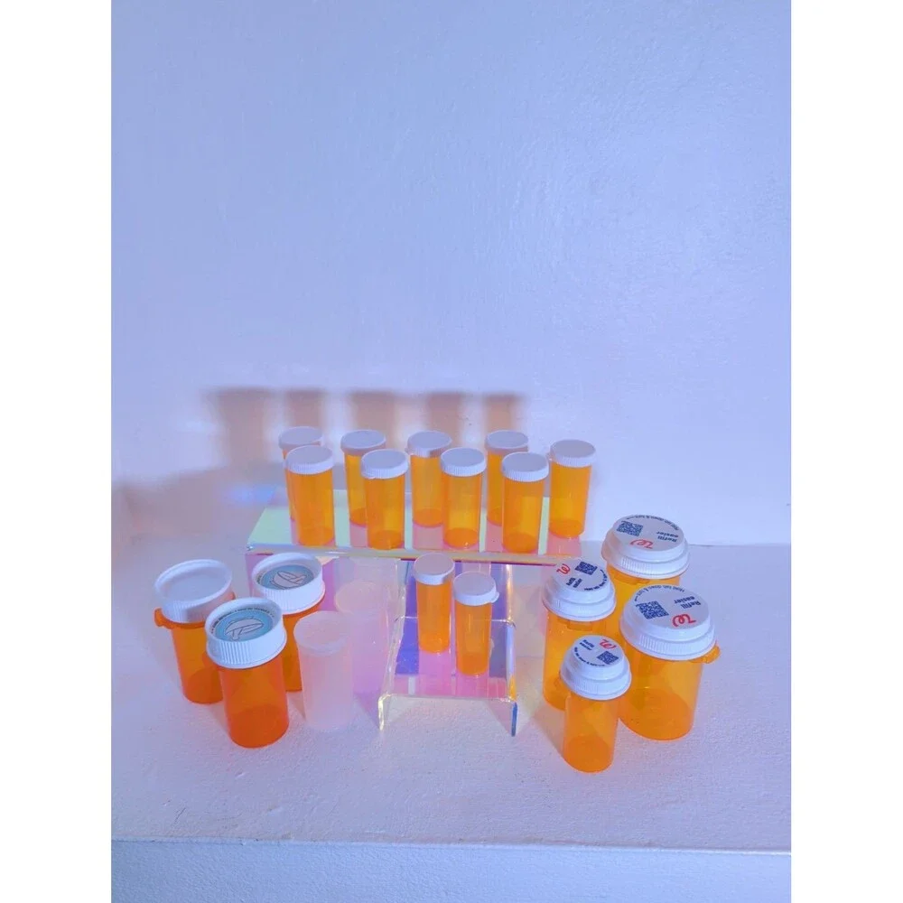 15pc Empty Pill Bottle Organization Starter Kit Assorted Sizes Amber Clear Vials